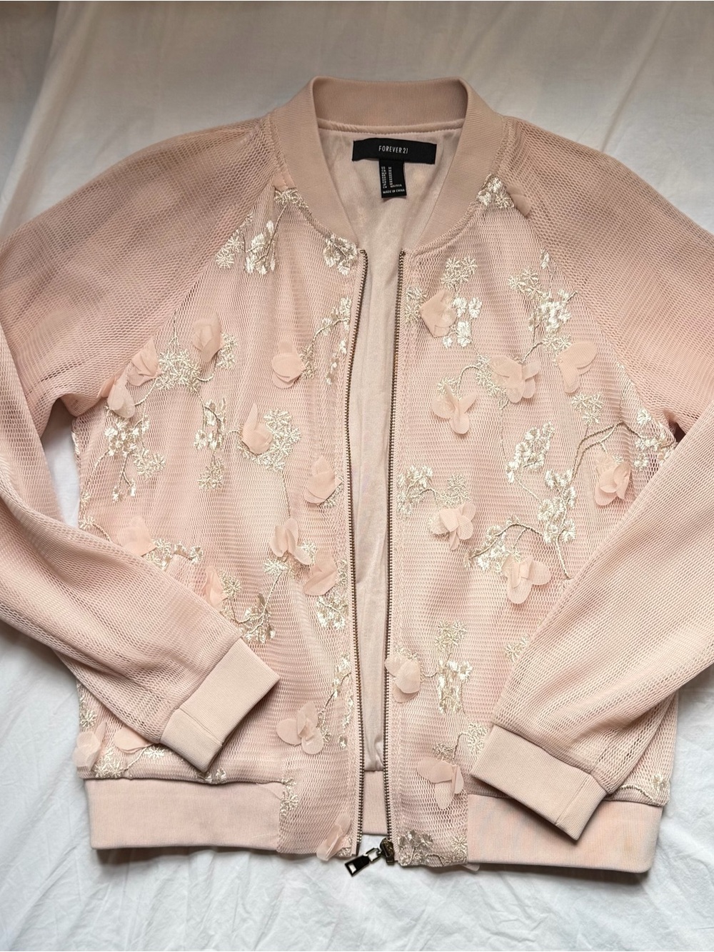 Forever 21 3D Floral Mesh Bomber Jacket Cherry Blossom Size Medium